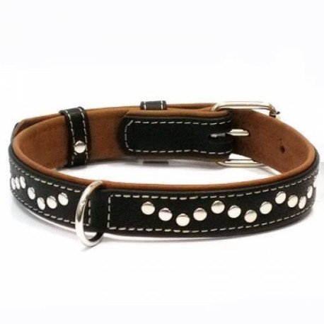 "CoLLaR SOFT" Coleira de couro com decorações metalicas exterior negro (largura 15mm, comprimento 27-36cm)