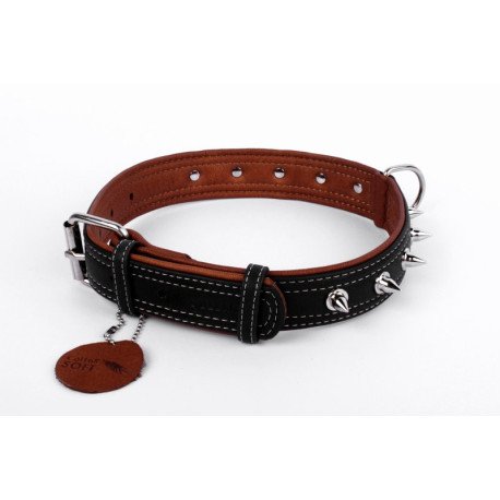 "CoLLaR SOFT" Coleira de couro exterior negro com decorações metalicas (largura 25mm, comprimento 38-49cm) 