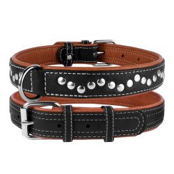 "CoLLaR SOFT" Coleira de couro com decorações metalicas exterior negro (largura 25mm, comprimento 38-49cm)